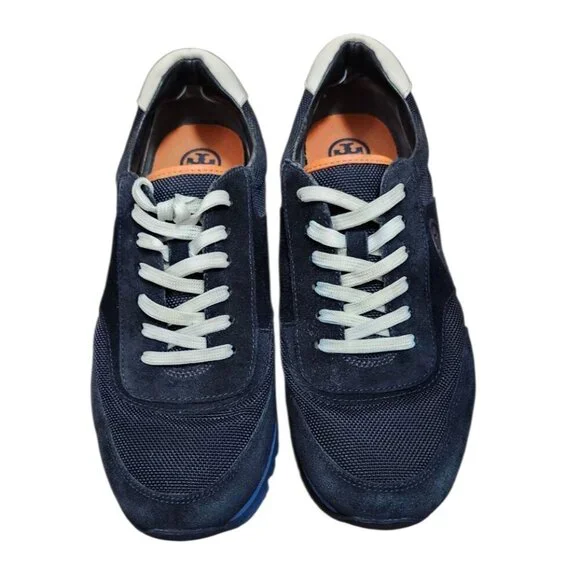 Tory Burch Navy Suede Mesh Sneakers Women’s 9.5 Suede Textile Upper Logo Trainer - Picture 4 of 14